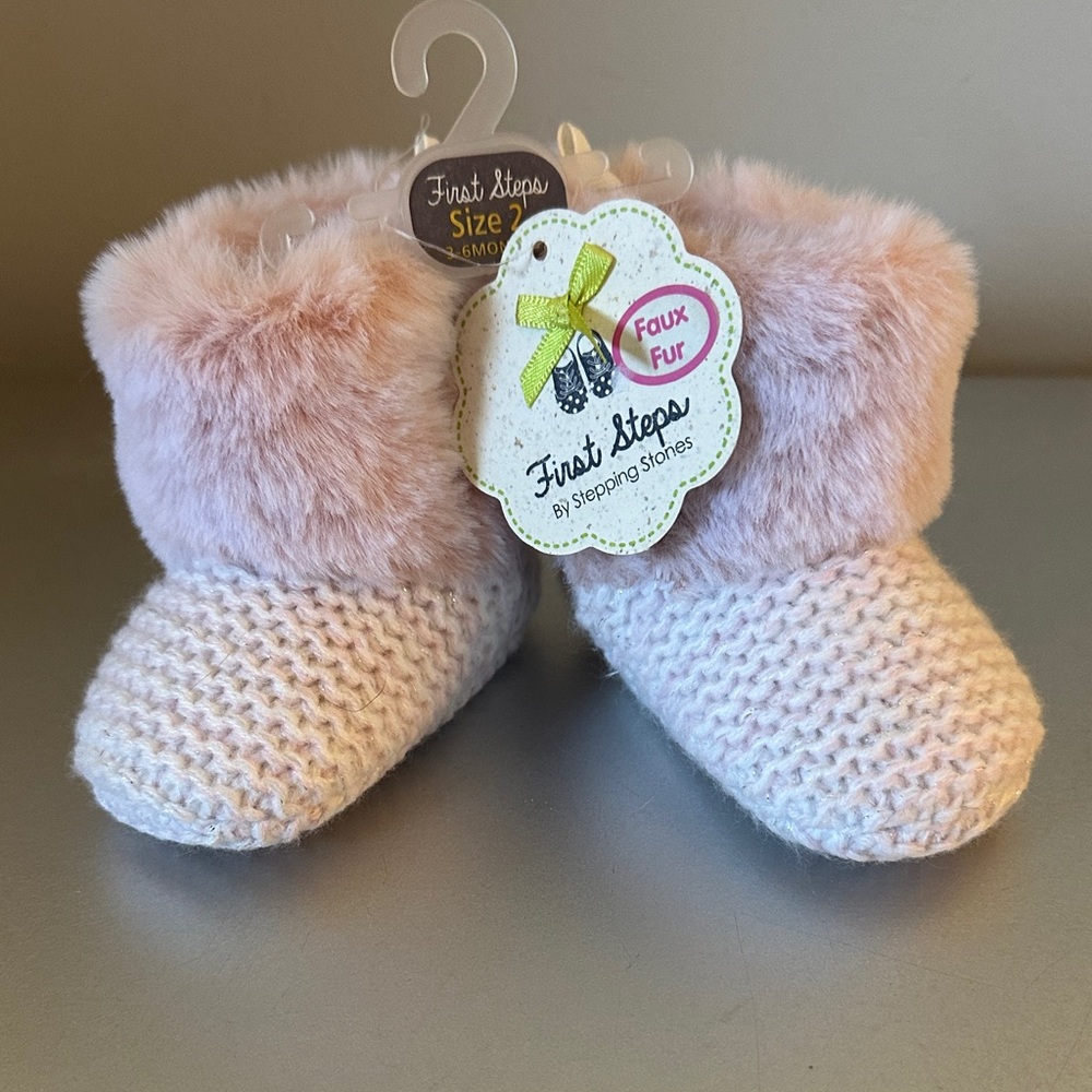 First Steps Pink Faux Fur Baby Boots